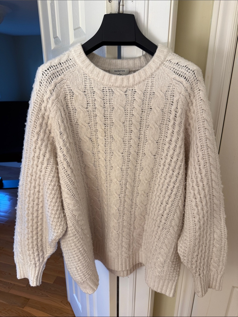 Babaton Ivory Cable Knit Crewneck Sweater